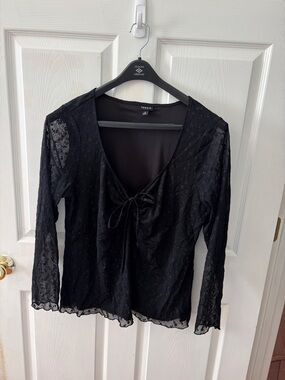 torrid Black Sheer Tie-Front Ruffle-Hem Top